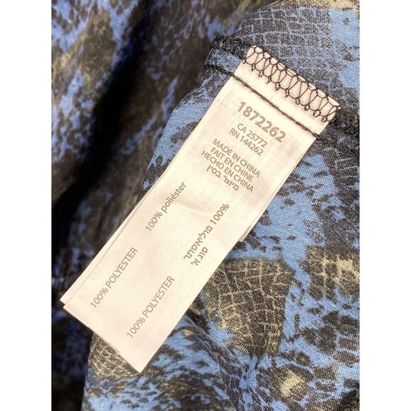 Black Tape Dress Womens 2X Blue Black Animal Print Satin Flowy Long Sleeve NWT - Picture 7 of 9